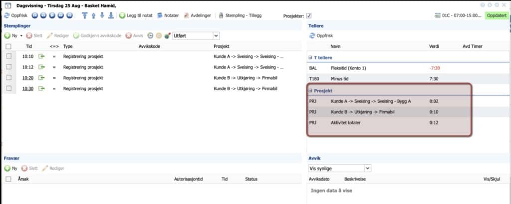 Astrow Web - Registrere prosjekttimer