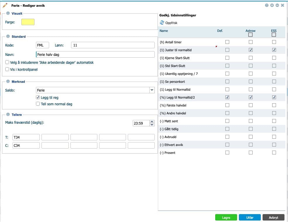 ferie halvdag oppsett