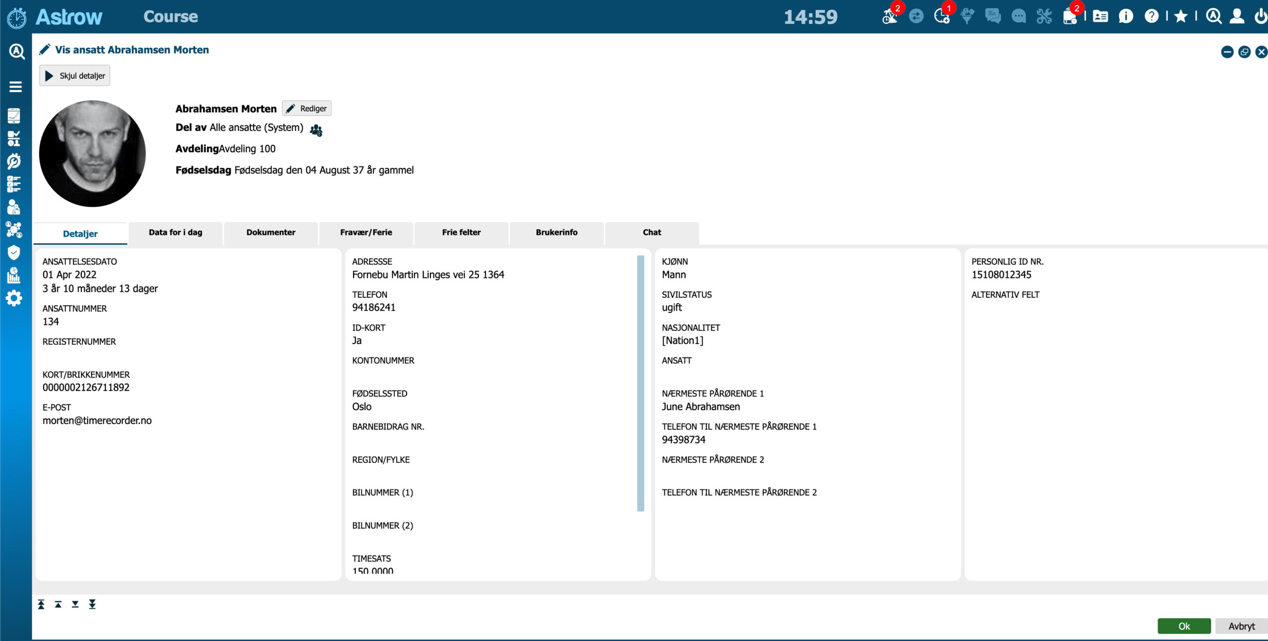 Detaljert ansattinfo Astrow