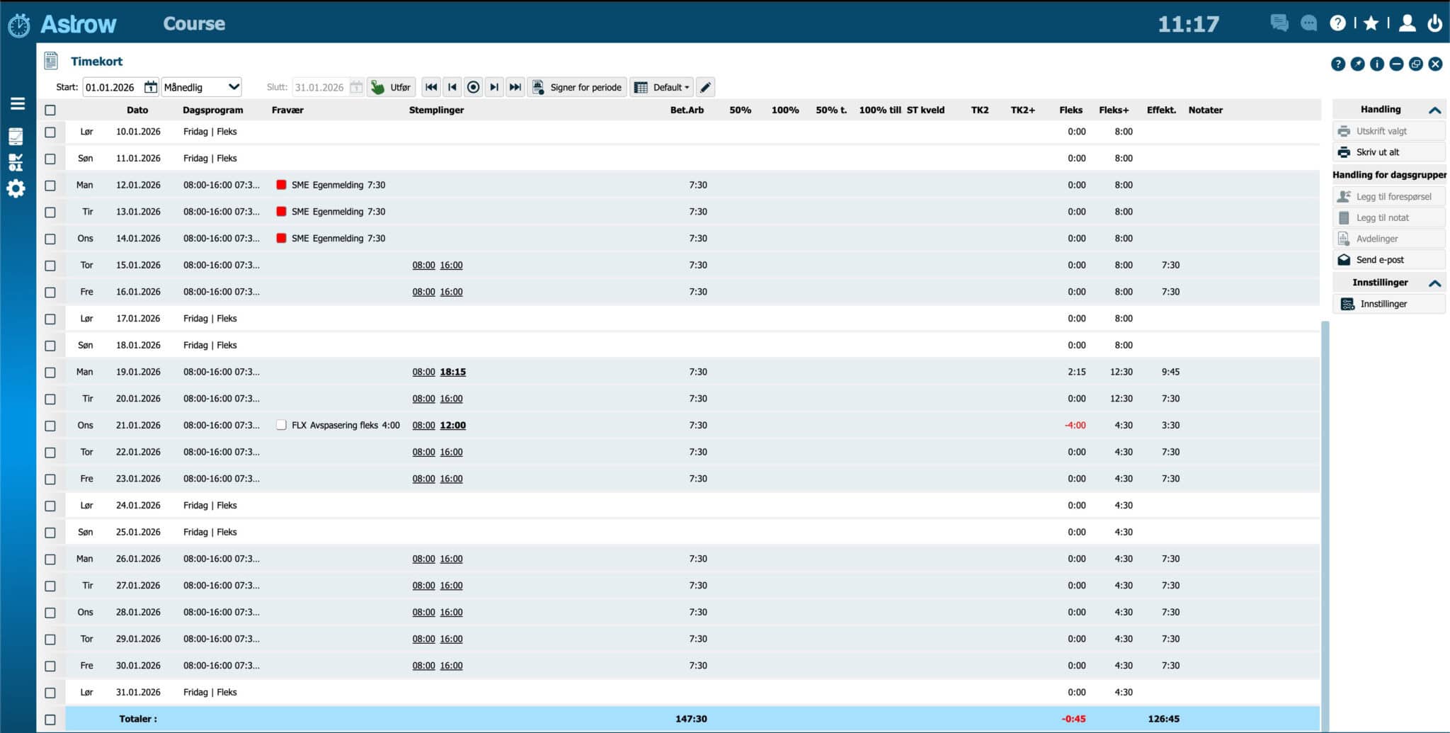 Ansattportal - Astrow timeregistrering