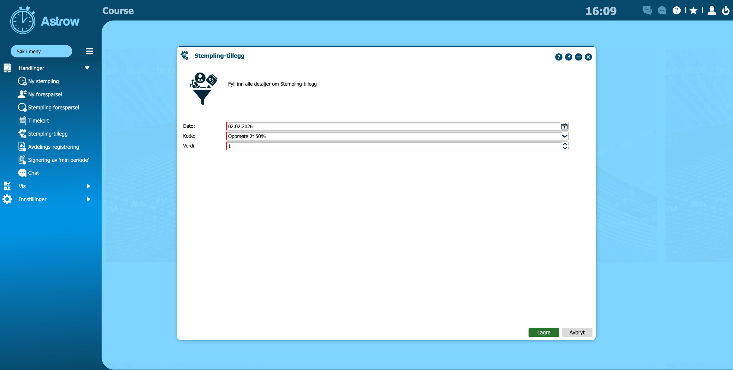 Stemplingstillegg i Astrow timeregistrering