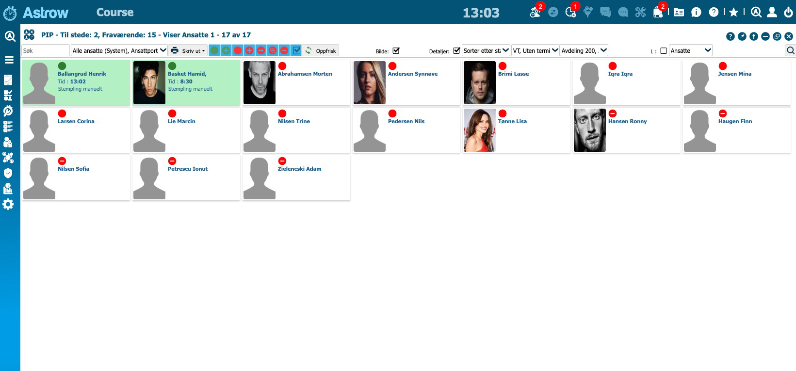 Tilstedeværelse i Astrow timeregistrerering