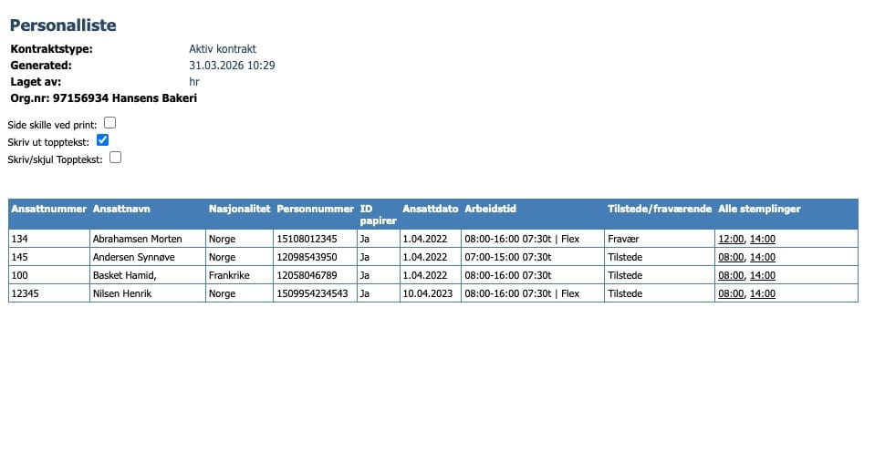 Personalliste Time Recorder