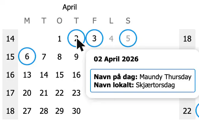 Dag fra regionmalen som ikke er lagt inn: Skjærtorsdag 2. april