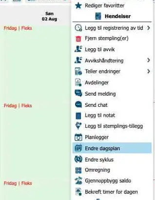 Høyreklikkmenyen i Teamleder i Astrow med blant annet Legg til registrering av tid, Legg til avvik, Avvikshåndtering og Teller endringer
