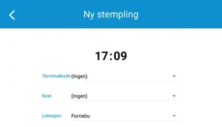 Ny stempling i Astrow-appen med klokkeslett, kostsenter og lokasjon